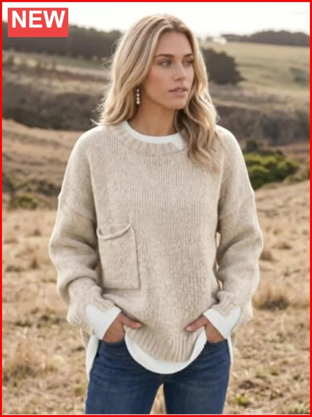Womens Wool Blend Oversized Chunky Ribbed Knit Pullover Sweater